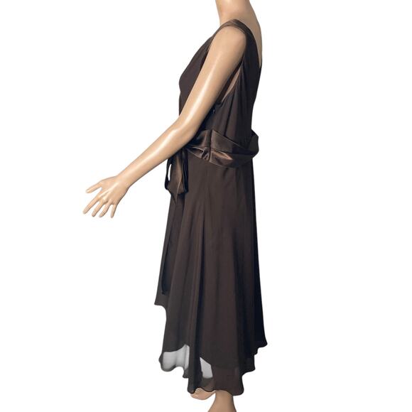 Evan Picone Swing Dress Womens 16 Chocolate Brown Chiffon Flowy Ruffles - Picture 9 of 16
